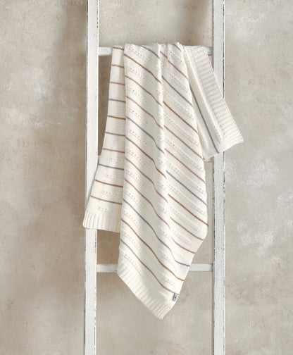 Mamas & Papas knitted blanket in neutral stripe colour.