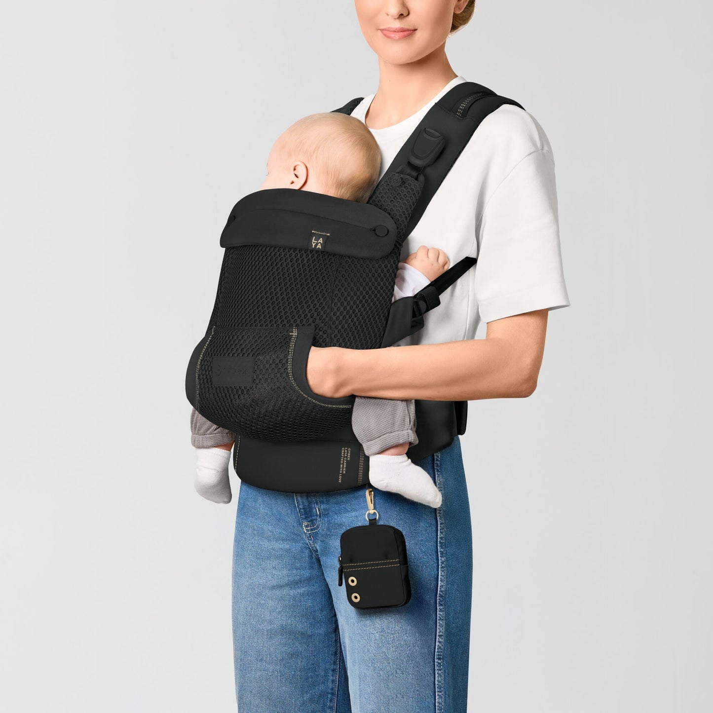 Cybex Laya baby carrier in fog grey colour way.