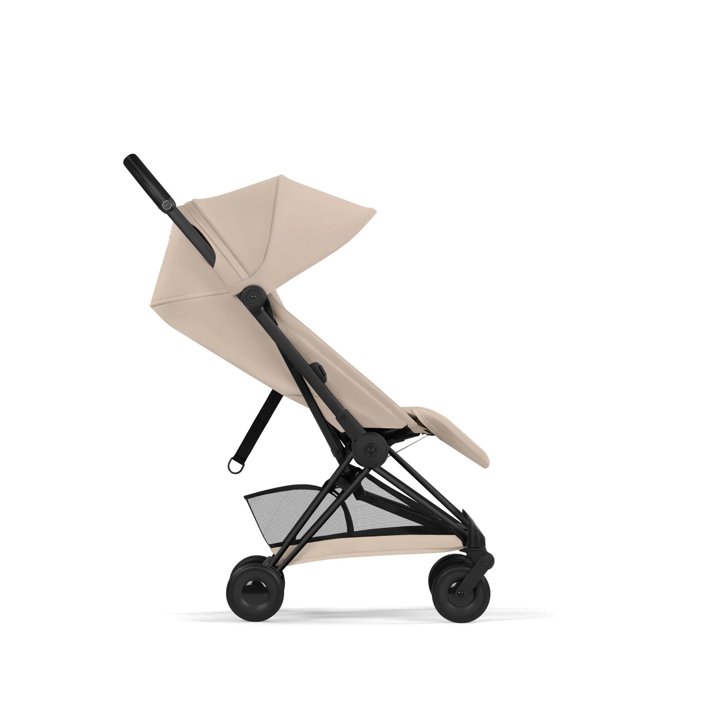 Cybex Coya Pushchair and carrycot in cozy beige colourway on a matt black chassis.