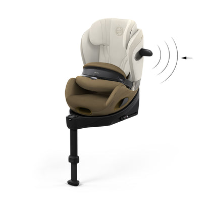 Cybex anoris Si car seat with airbag in jade green style colour, with isofix base attatched.