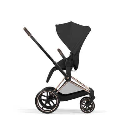 Cybex Priam Comfort combo in Sepia black colourway and rose gold chassis complete with footmuff.