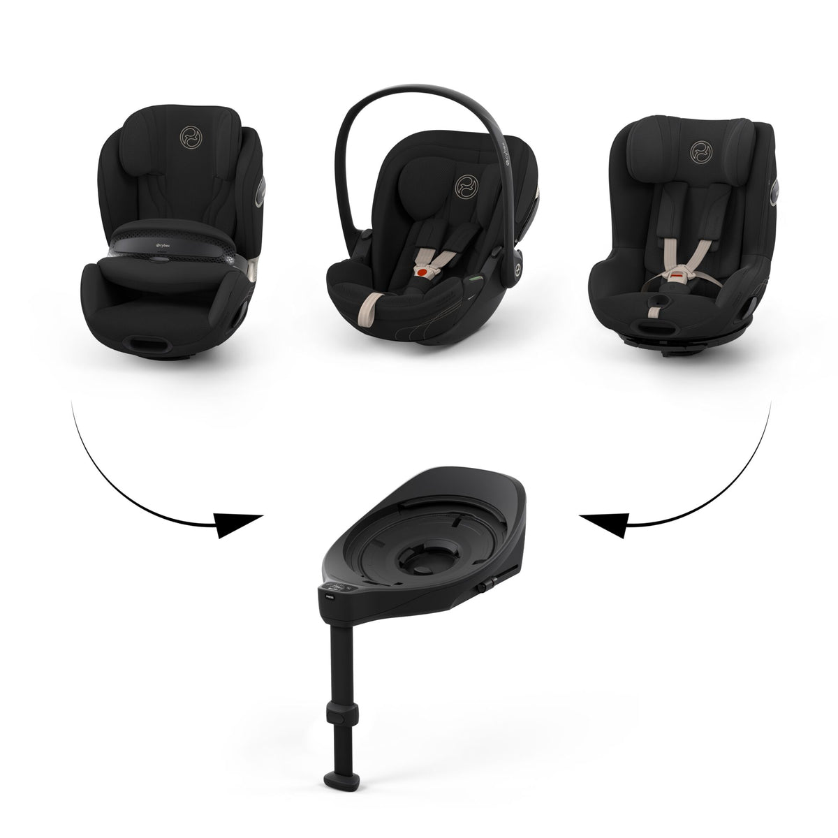 Cybex cloud s car seat in sepia black colour, with recline function.
