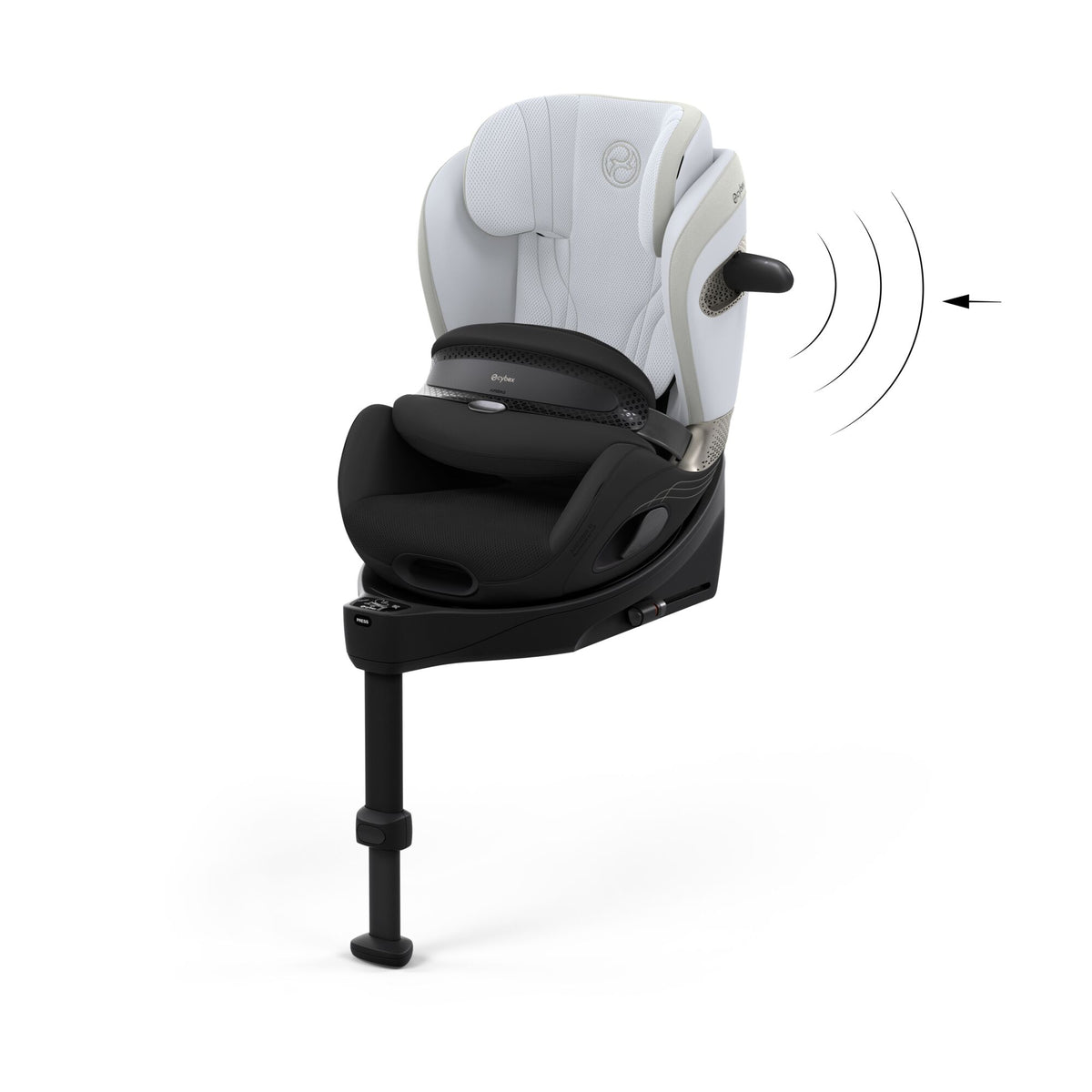 Cybex anoris Si car seat with airbag in misty grey style colour, with isofix base attatched.