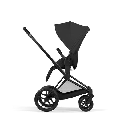 Cybex Priam Comfort combo in Sepia black colourway and matt black chassis complete with footmuff.