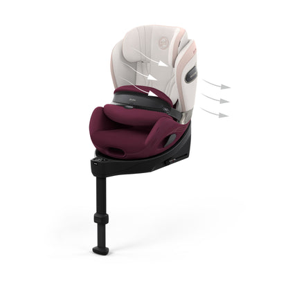 Cybex anoris Si car seat with airbag in quartz pink style colour, with isofix base attatched.