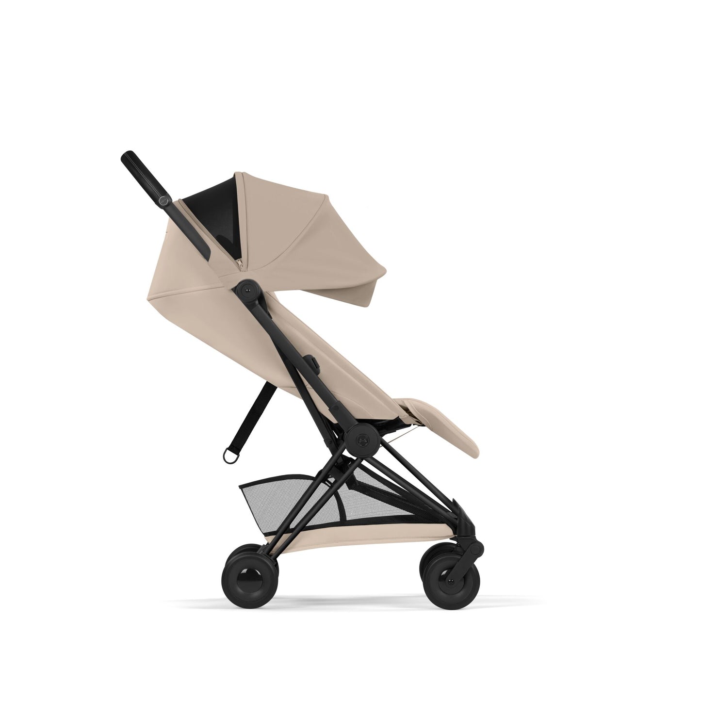 Cybex Coya Pushchair and carrycot in cozy beige colourway on a matt black chassis.