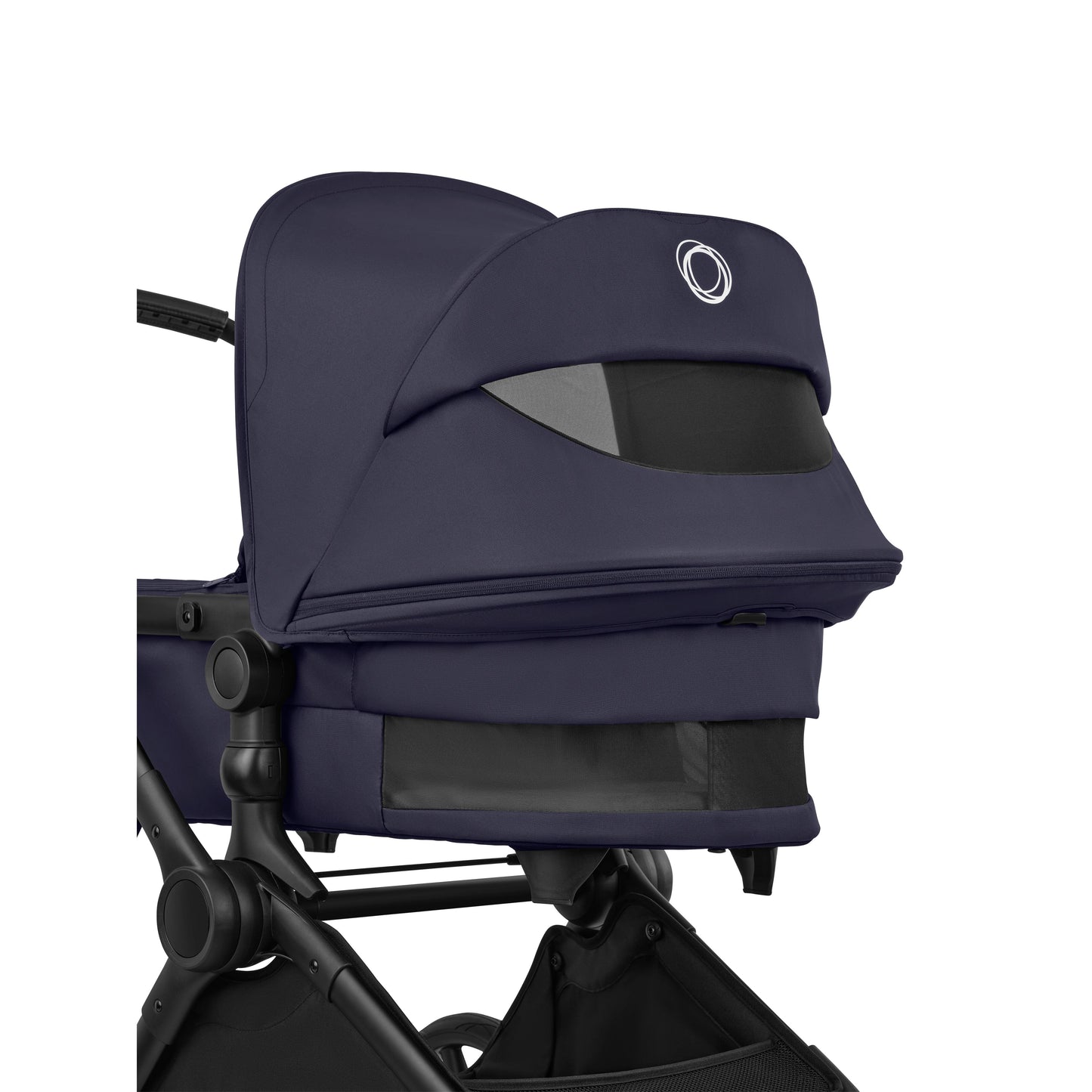 Bugaboo Cub stroller and carrycot in deep indigo blue with cloud t car seat & base.
