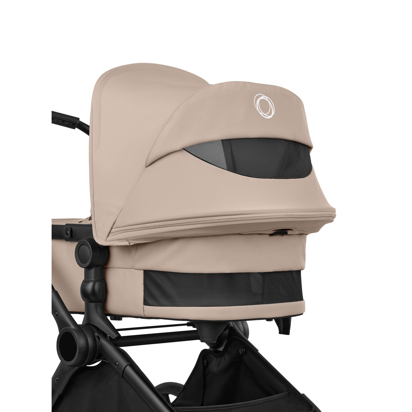 Bugaboo Cub stroller and carrycot in desert taupe beige with atonB2 car seat & base.