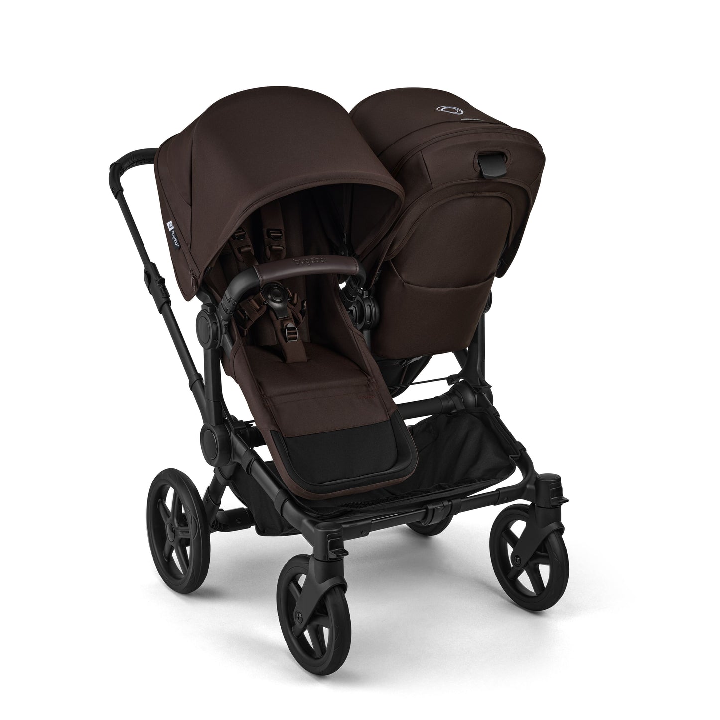 Bugaboo Donkey 6 twin pushchair in cocoa brown colour.