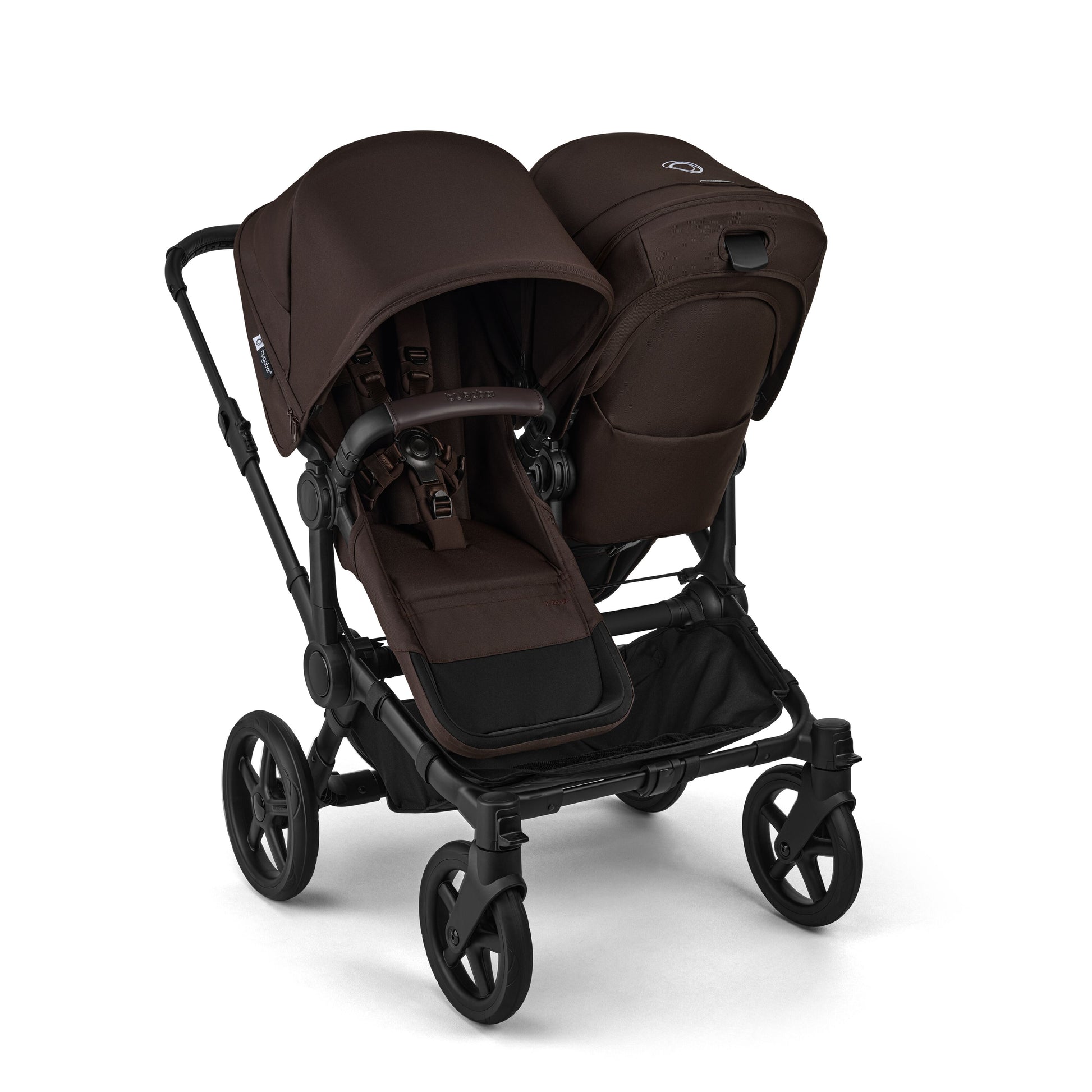 Bugaboo Donkey 6 twin pushchair in cocoa brown colour.