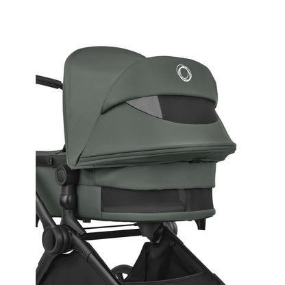 Bugaboo Cub stroller and carrycot in forest green with atonB2 car seat & base.