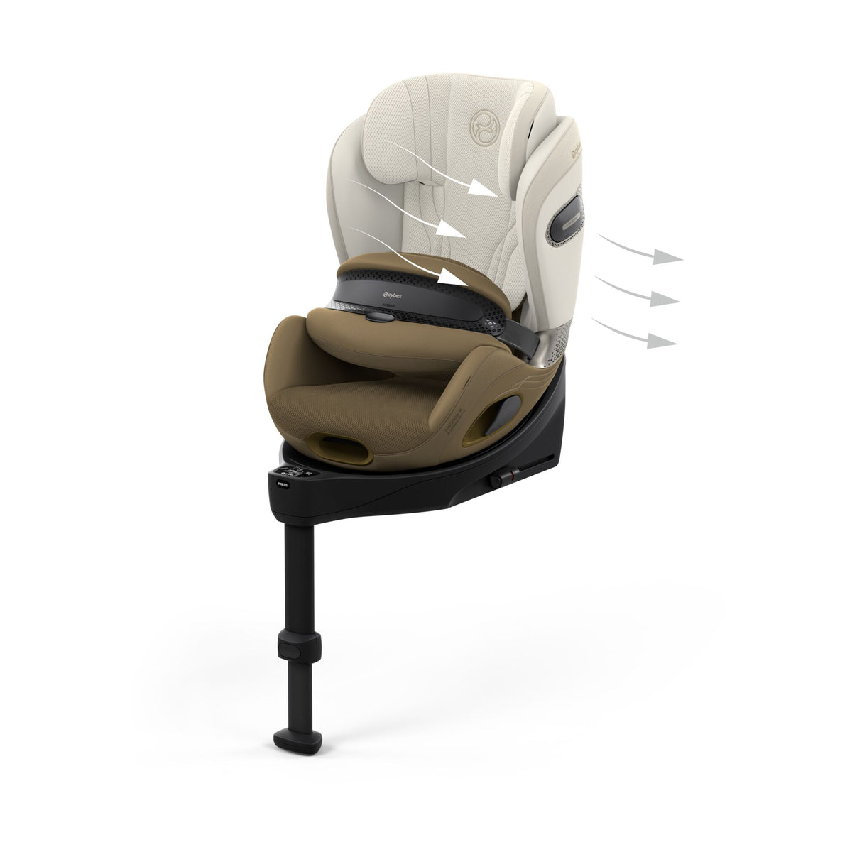 Cybex anoris Si car seat with airbag in jade green style colour, with isofix base attatched.