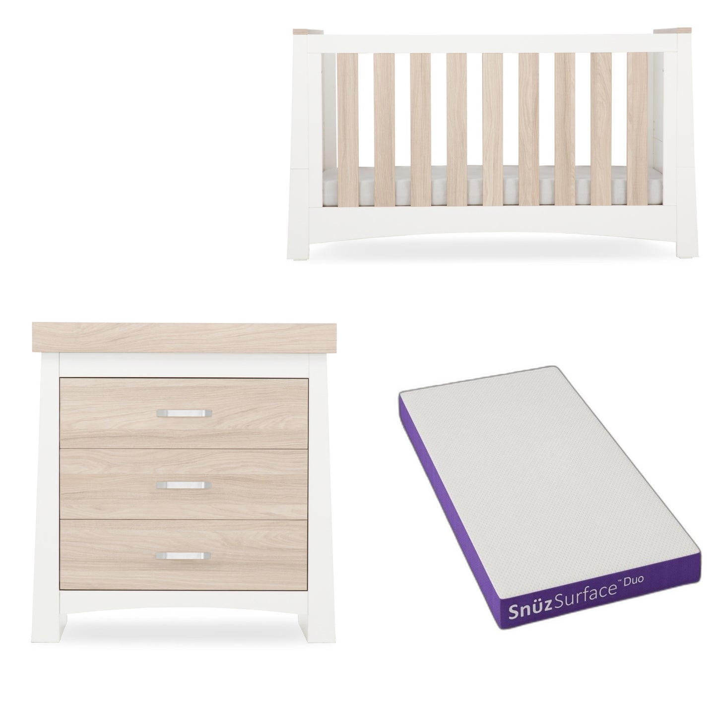 ADA 2 Piece Bundle with Cotbed and Dresser and a Snuz Duo Mattress
