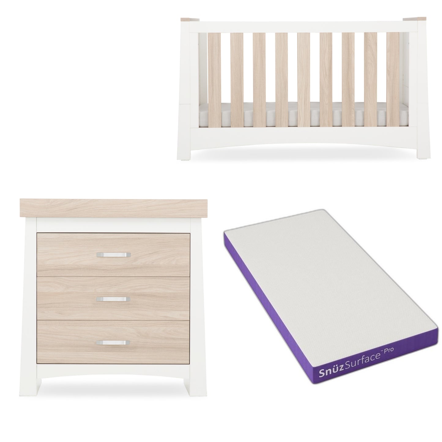 ADA 2 Piece Bundle with Cotbed and Dresser and a Snuz Pro Mattress