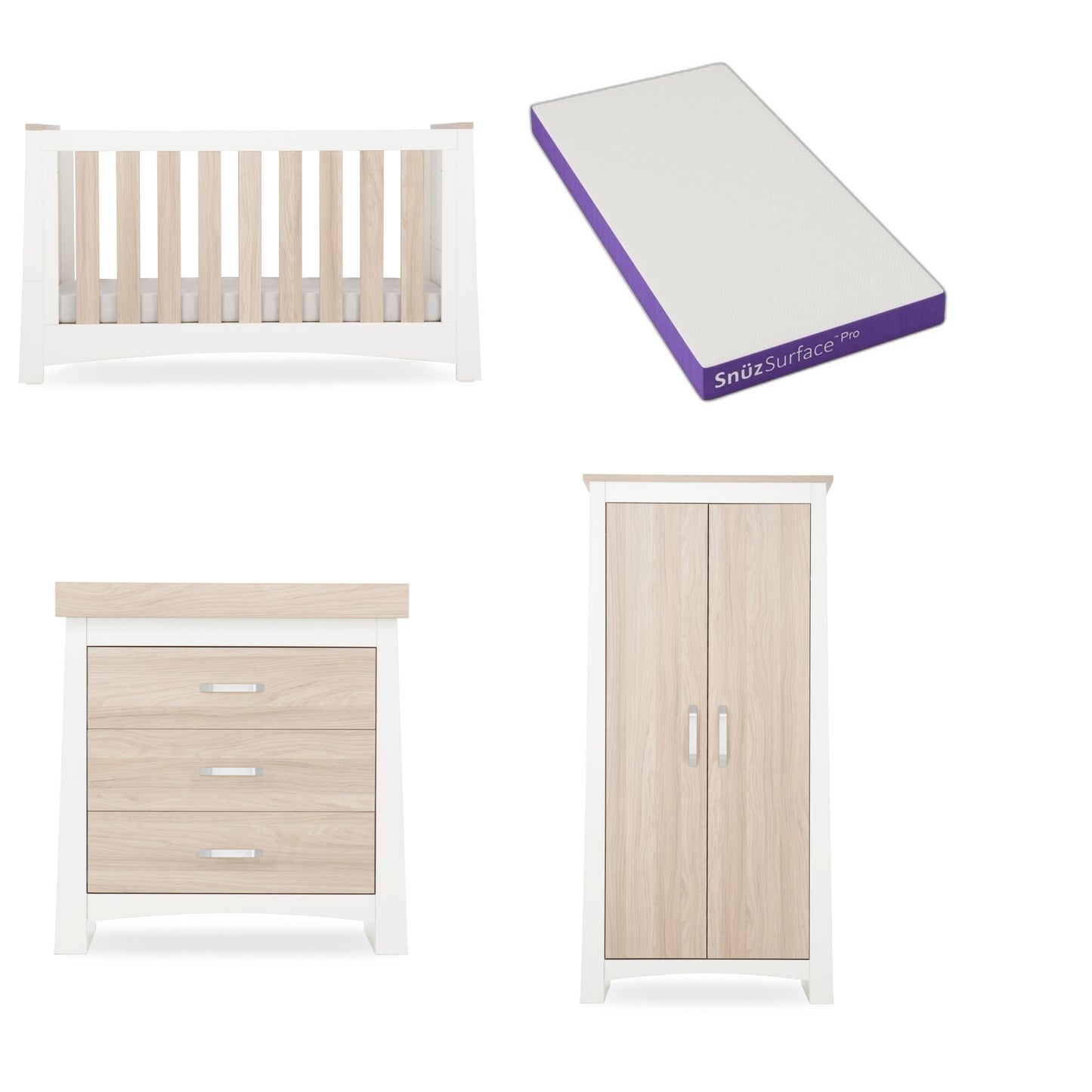 ADA 3 Piece Bundle with Cotbed Dresser and Wardrobe with a Snuz Pro Mattress
