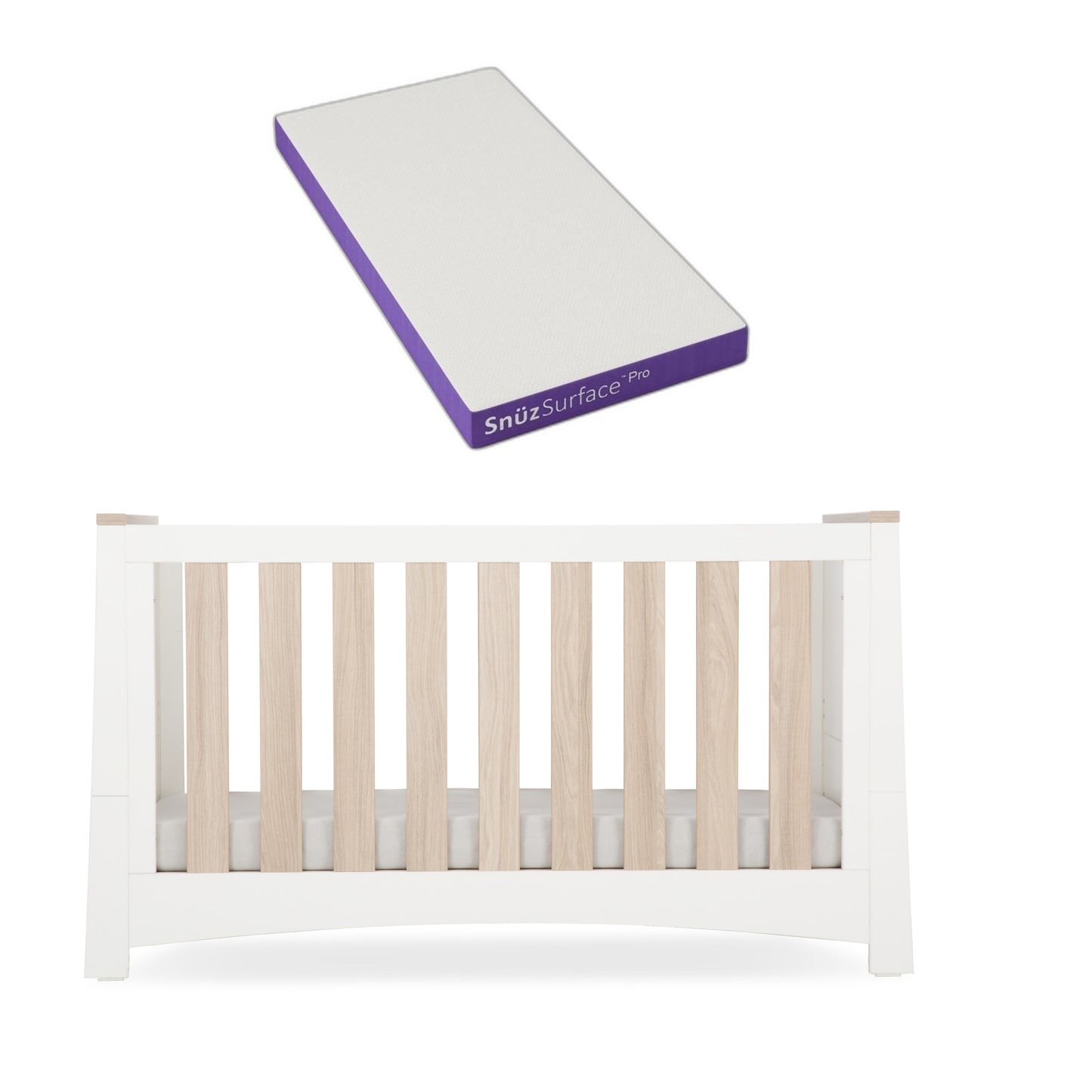 Clara cotbed in cashmere with a snuz duo mattress 
