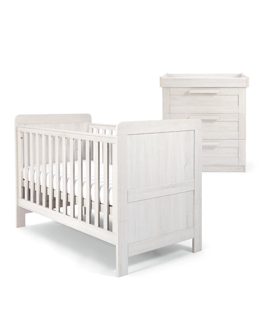 Mamas and Papas 2 piece bundle in nimbus white with cotbed and dresser