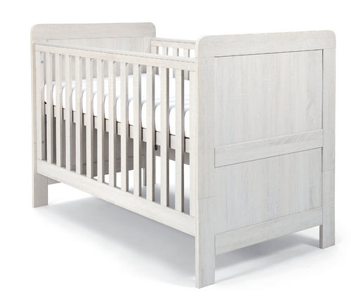 Mamas & Papas Atlas Cot Bed featuring a Nimbus White design.