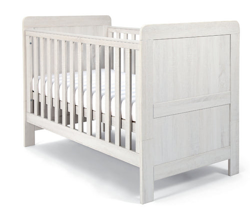 Mamas & Papas Atlas Cot Bed featuring a Nimbus White design.