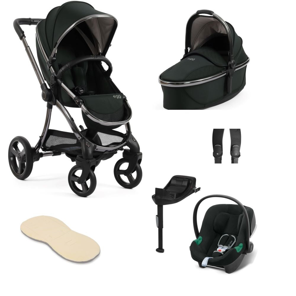 Egg 3 stroller in carbonite including an aton b2 car seat and base