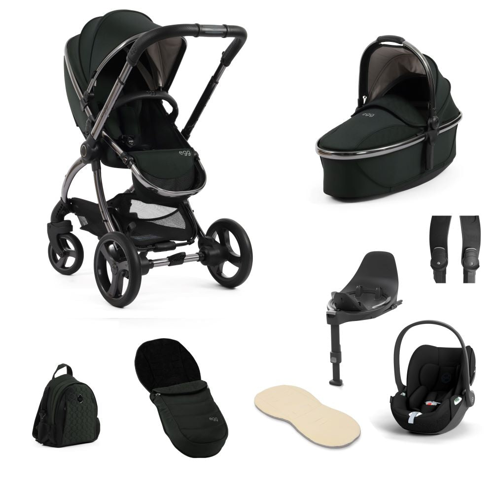 Egg 3 stroller in Black Olive with cloud t and base with accessories