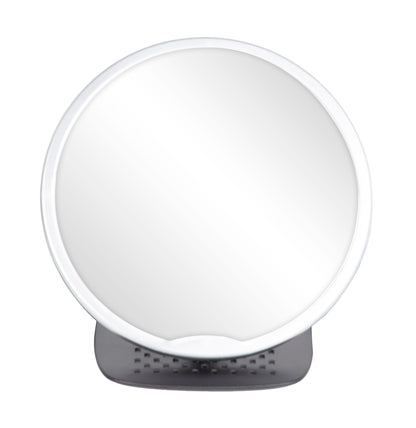 A 19cm round rearview mirror featuring a white circular plate and a black strap, facilitating child visibility.