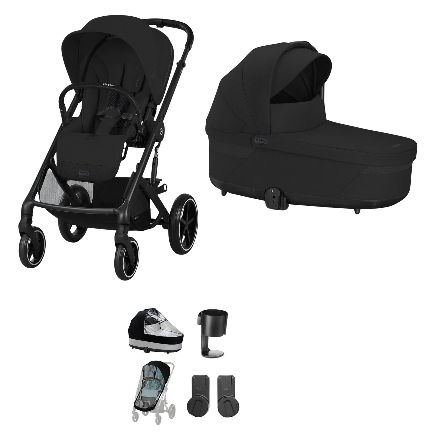 Cybex balios in moon black bundle without footmuff.