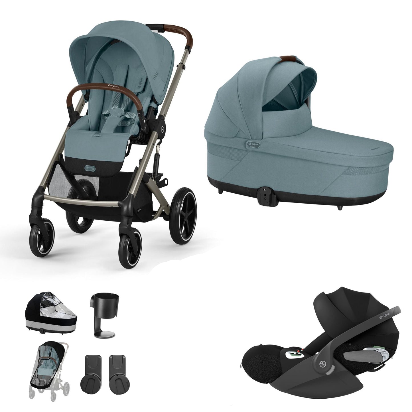 Cybex Balios travel system in stormy blue with cloud T car seat, but no footmuff or isofix base.