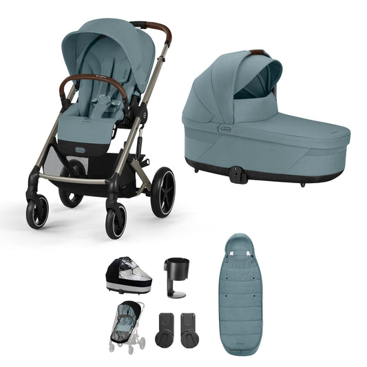 Cybex balios in stormy blue bundle with footmuff.