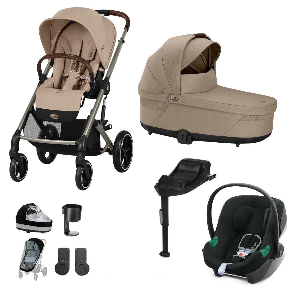 Cybex Balios travel system in almond beige with aton b2 car seat and isofix base, but no footmuff.