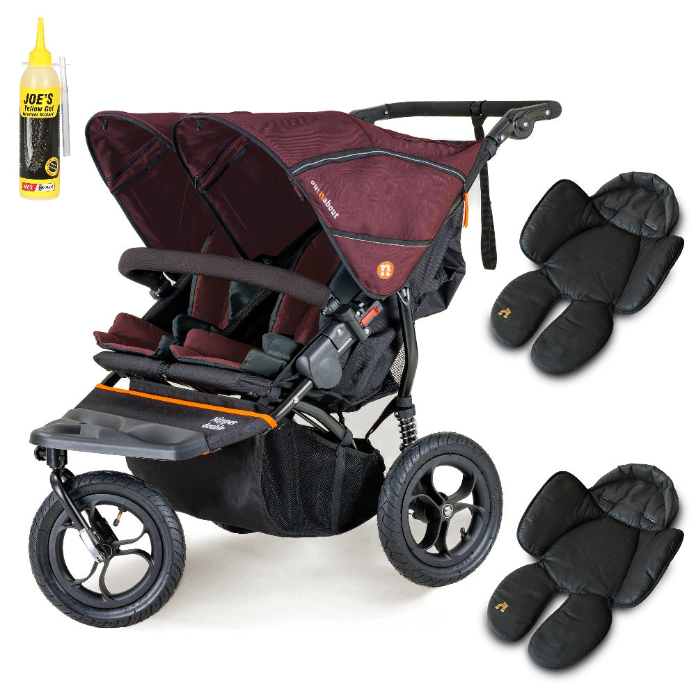 Out N About double nipper in bramble berry red with 2 newborn insert.