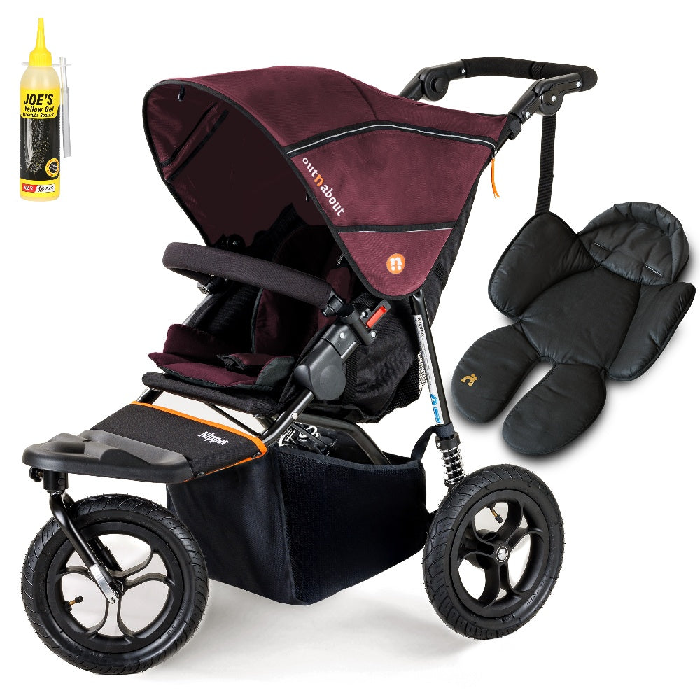 Out N About single nipper in bramble berry red with newborn insert.