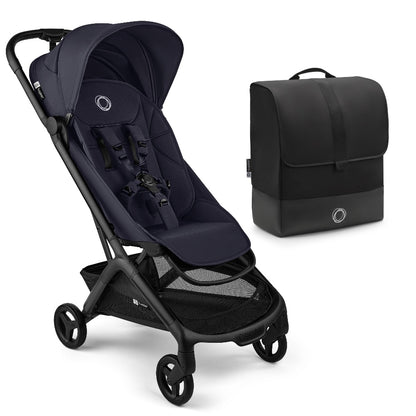 Bugaboo Butterfly2 stroller in deep indigo colour with transport bag.