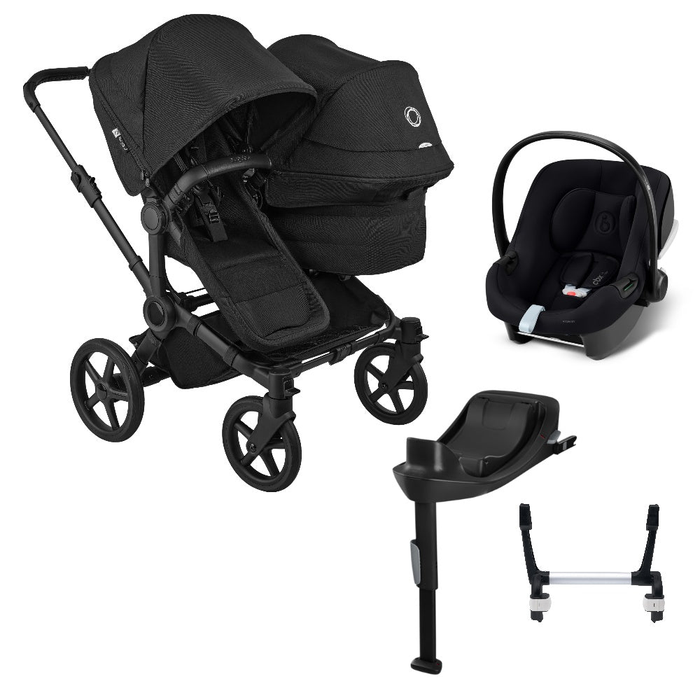 Bugaboo Donkey 6 double in heritage  black with cybex aton B2 car seat and base.