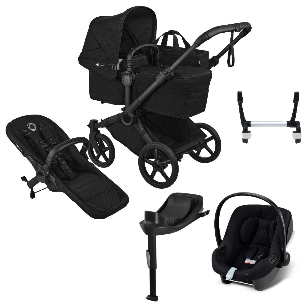 Bugaboo Donkey 6 in heritage black with cybex aton B2 car seat and base.