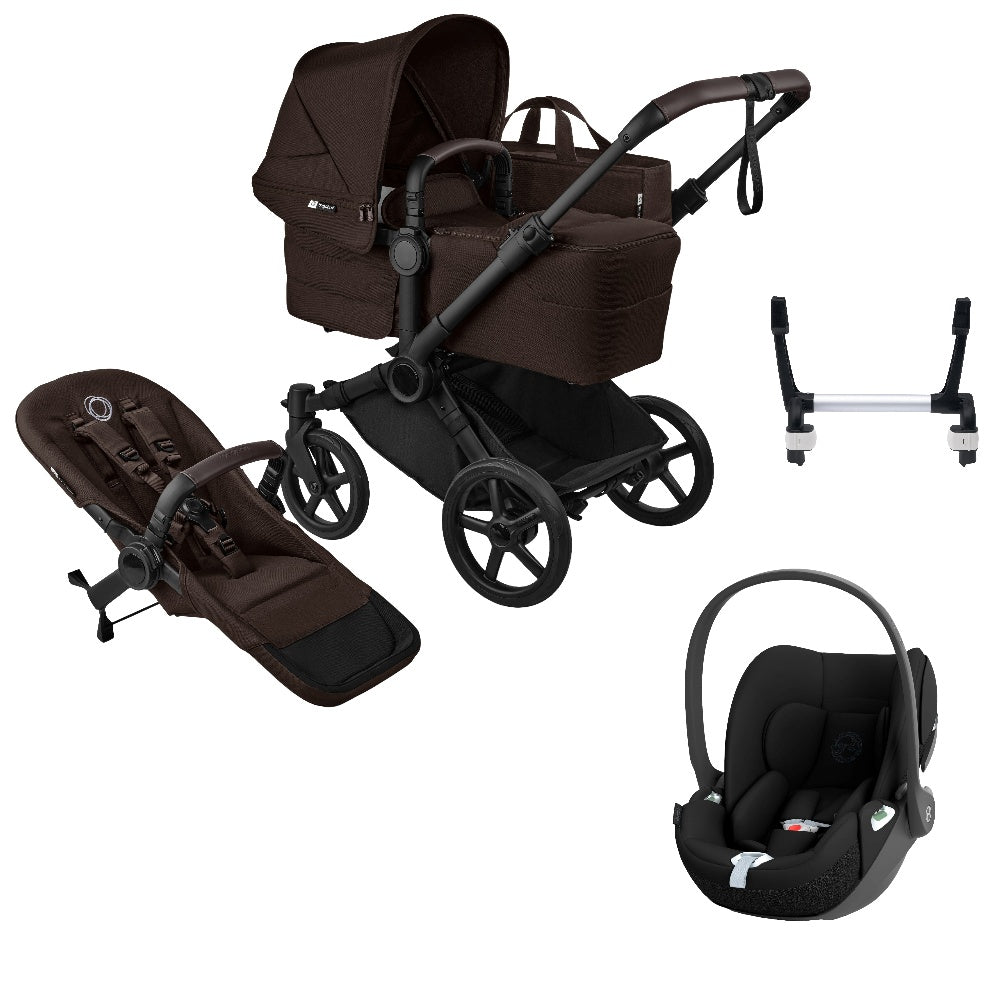 Bugaboo Donkey 6 in Cocoa Brown with cybex cloud t car seat.
