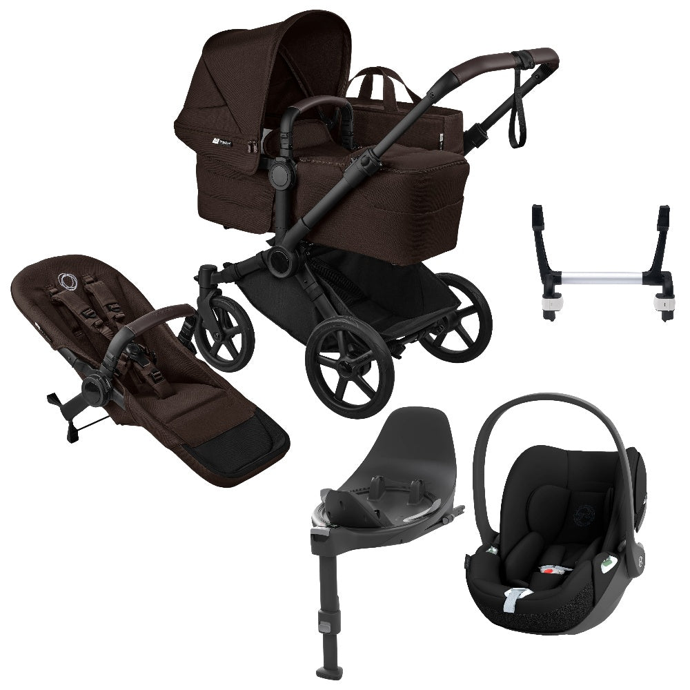 Bugaboo Donkey 6 in Cocoa Brown with cybex cloud t car seat and base.