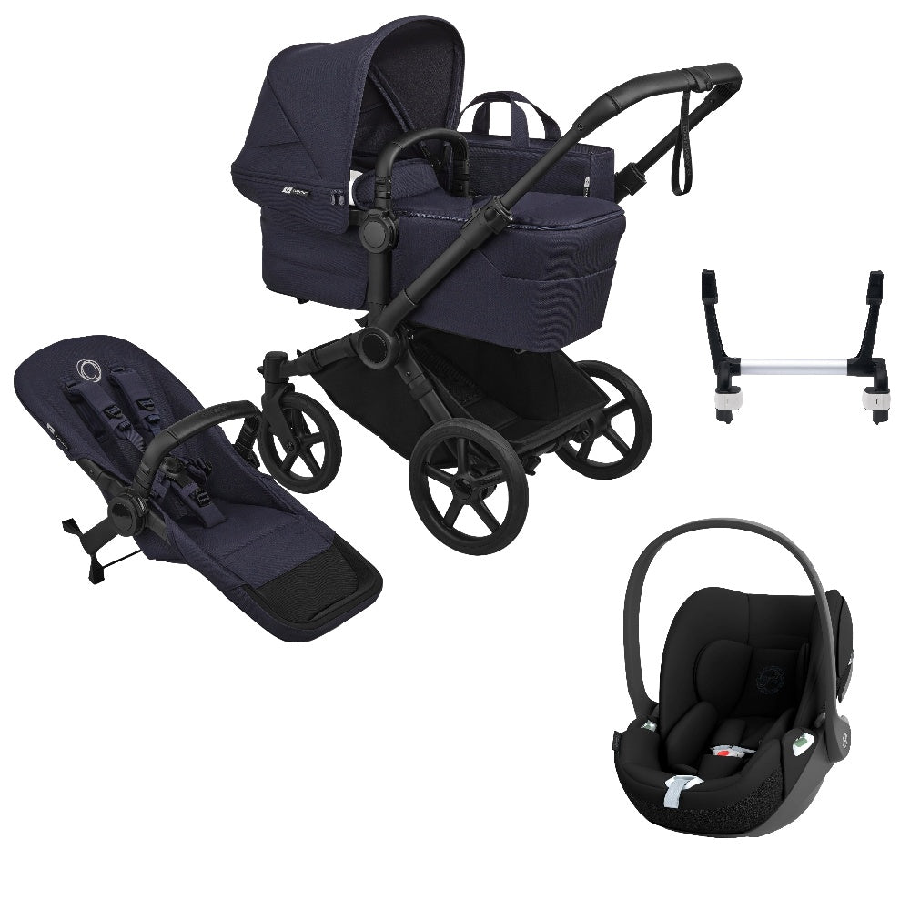 Bugaboo Donkey 6 in deep indigo with cybex cloud t car seat.