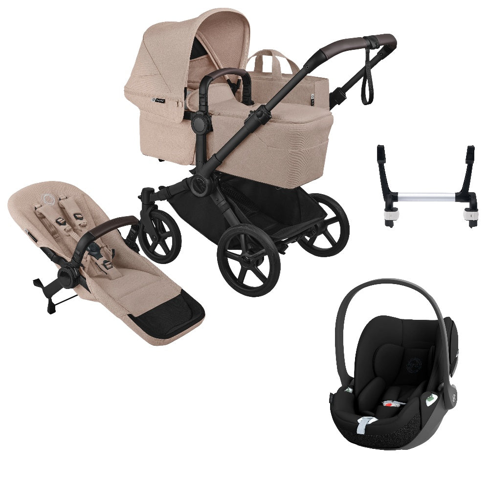 Bugaboo Donkey 6 in desert taupe with cybex cloud t car seat.