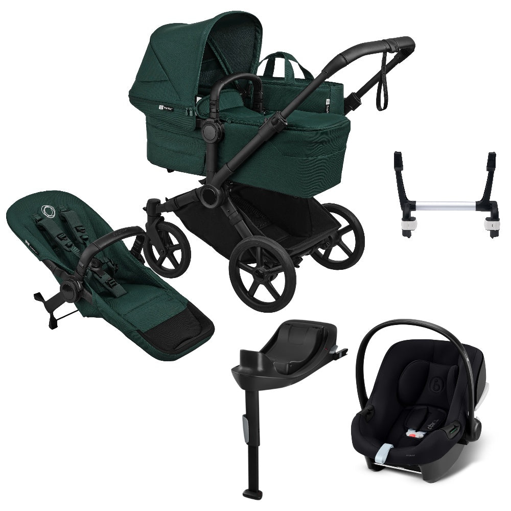 Bugaboo Donkey 6 in fern green with cybex aton B2 car seat and base.