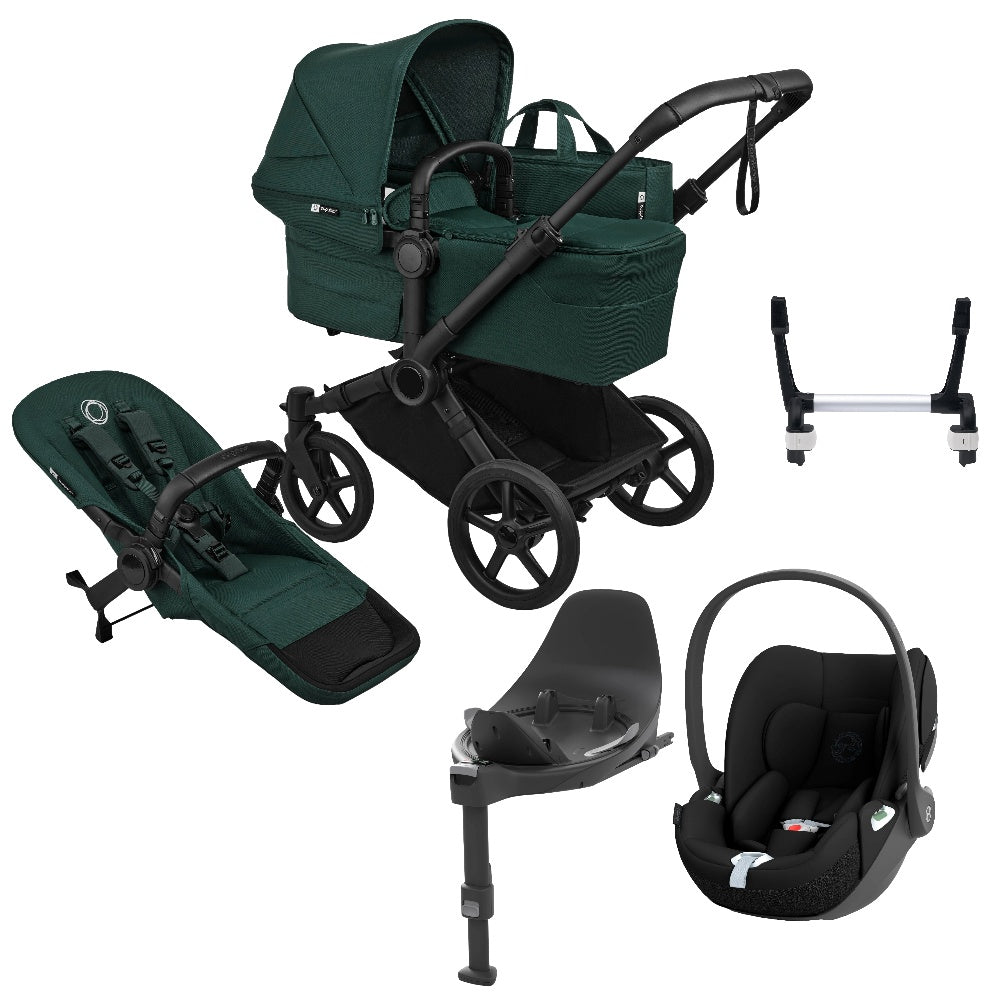 Bugaboo Donkey 6 in fern green with cybex cloud t car seat and base.