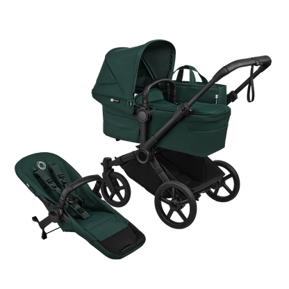 Donkey single pushchair and carrycot bundle in fern green with accessories and aton b2car seat and base.