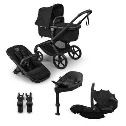 Bugaboo Fox 5 renew in heritage black colour, with Cybex cloud S car seat and isofix base.
