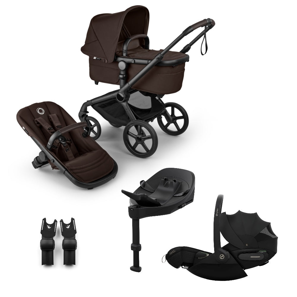 Bugaboo Fox 5 renew in cocoa brown colour, with Cybex cloud S car seat and isofix base.