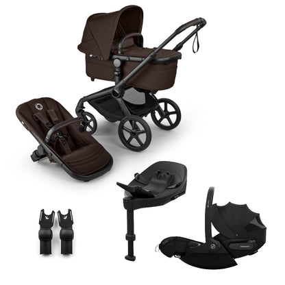 Bugaboo Fox 5 renew in cocoa brown colour, with Cybex cloud S car seat and isofix base.