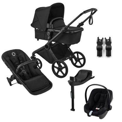 Bugaboo Cub stroller and carrycot in heritage black with atonB2 car seat & base.