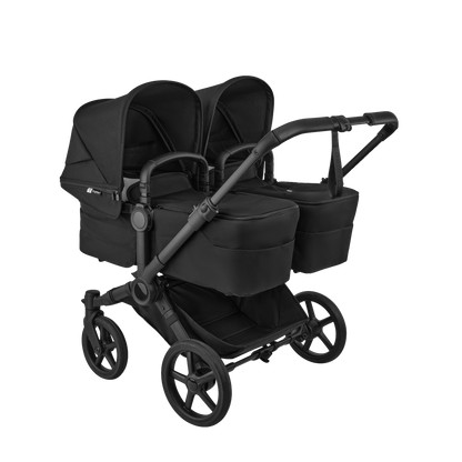 Donkey twin pushchair in heritage black with matching accessories and atonB2 car seats and bases