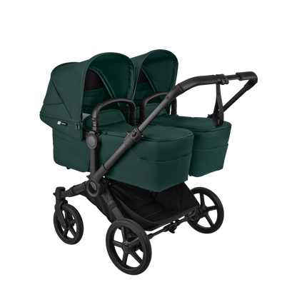 Donkey twin pushchair in fern green with matching accessories and atonB2 car seats and bases