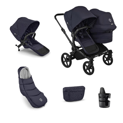 Bugaboo donkey double pushchair and accessories in deep indigo navy.
