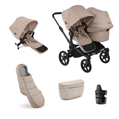 Bugaboo donkey double pushchair and accessories in desert taupe beige.